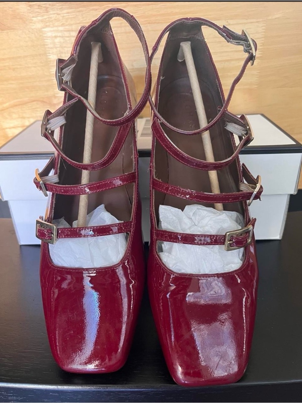 ALOHAS Burgundy Patent Multi-Strap Mary Jane Flats